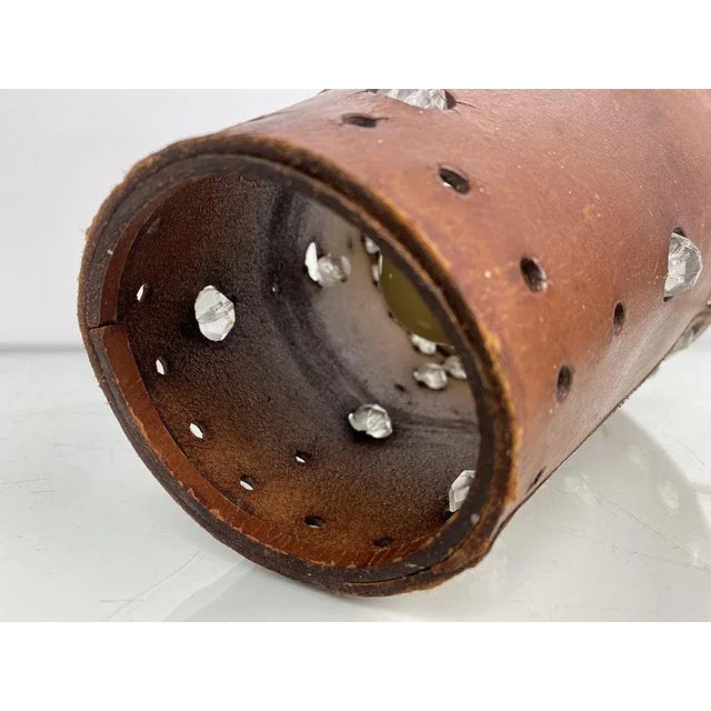 Brown Mid-Century French Thick Leather Table Lamp For Sale - Image 8 of 13