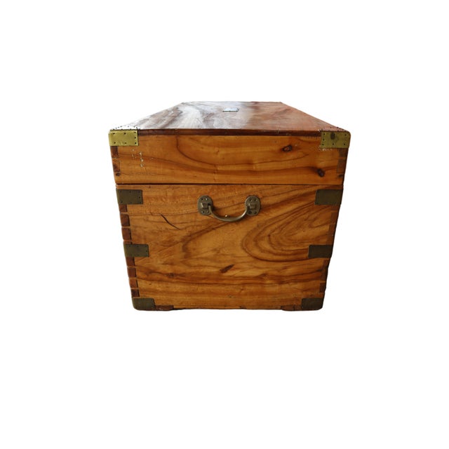 Antique Camphor Wood Campaign Chest With Brass Hardware For Sale - Image 10 of 18