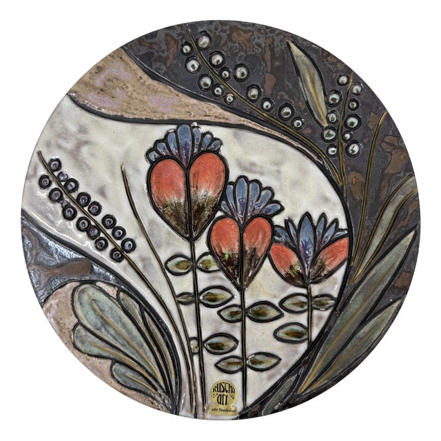 Handmade Ceramic Floral Wall Plate from Ruscha, Germany, 1970s For Sale