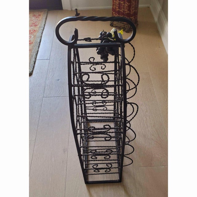 Vintage 1970s Spanish Revival Twisted Wrought Iron 14-Bottle Wine Rack With Grapes For Sale - Image 4 of 4