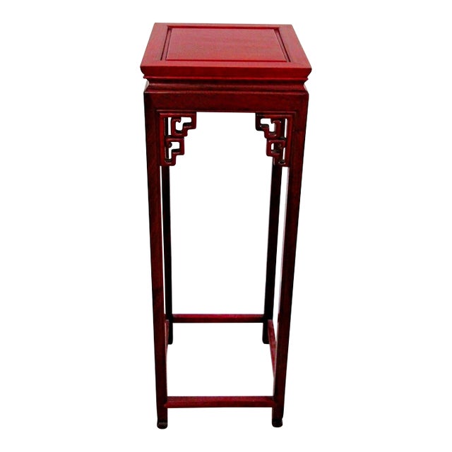 1960s Asian Solid Rosewood 36" High Square Plant Stand Pedestal For Sale