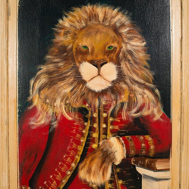 Wood 1970s Vintage Victorian English Pine Lion Portrait For Sale - Image 7 of 9