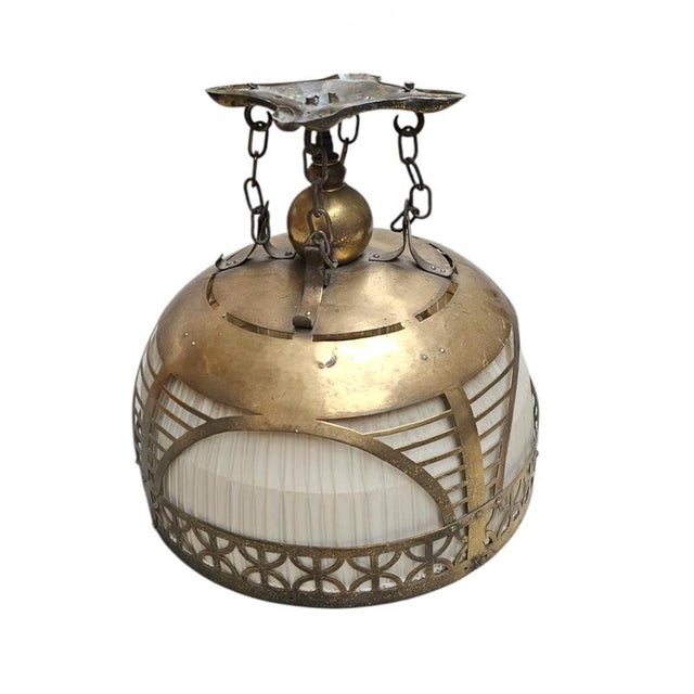 1920s Amsterdam School Hanging Lamp in Copper and Linen from Johanna van Eijbergen, 1920s For Sale - Image 5 of 9