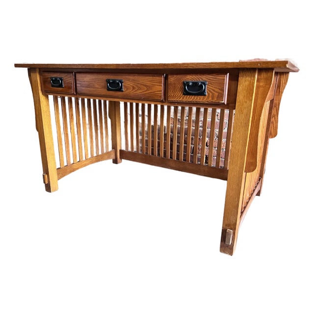 Vintage Stickley Style Mission Arts & Crafts Solid Spindle Oak Writing Work Table Desk For Sale