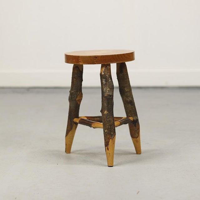 Farmhouse Rustic Country Side Table / Stool in Beech For Sale - Image 4 of 7