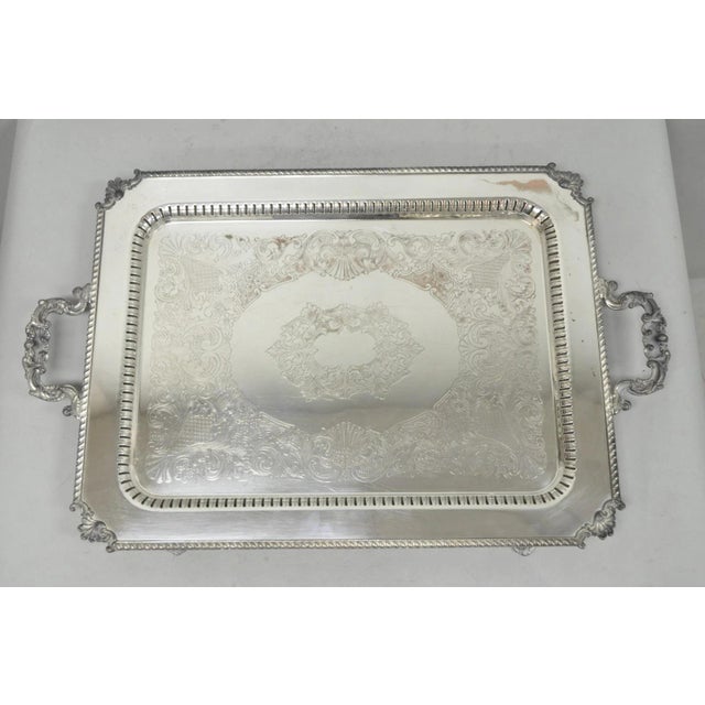 Vintage English Victorian Large Silver Plated Twin Handle Serving Platter Tray For Sale - Image 18 of 18