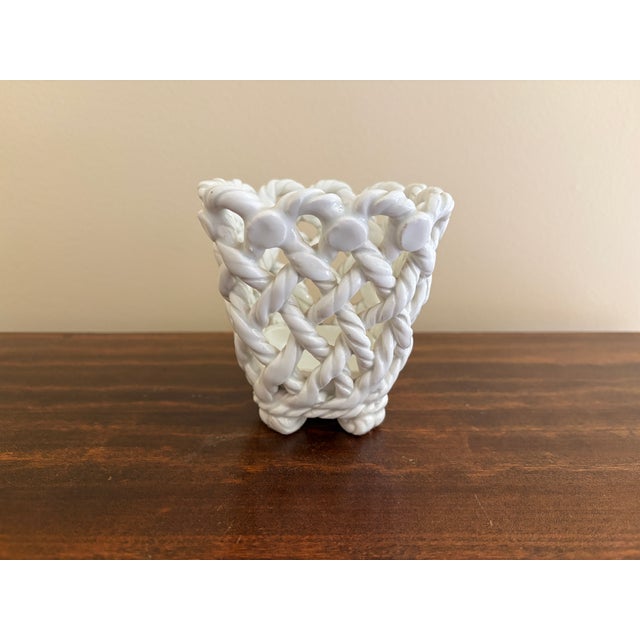 Ceramic Vintage French Country Reticulated Porcelain Rope-Form Cachepot, Circa 1960s For Sale - Image 7 of 11