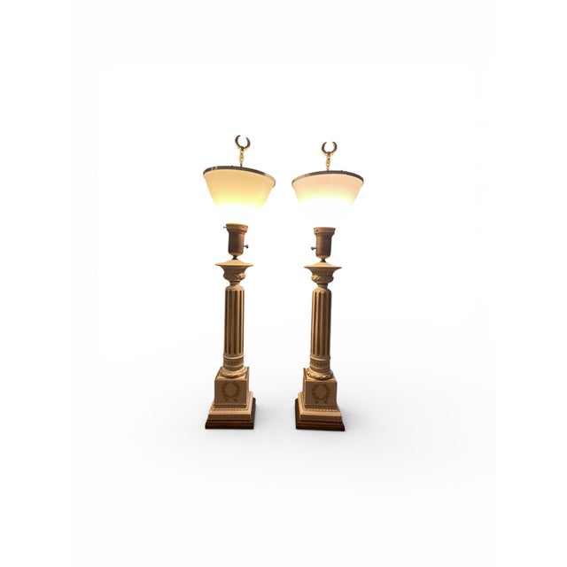 1970s Pair of Corinthian Column Lamps With Glass Shades. For Sale - Image 4 of 11