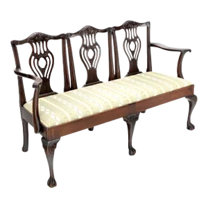 19th Century Triple Ball & Claw Armchair Style Settee Bench Sofa Chippendale