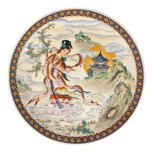 Late 20th Century Decorative Chinese Porcelain Plate Depicting the Flight of the Lady Chang’e to the Moon