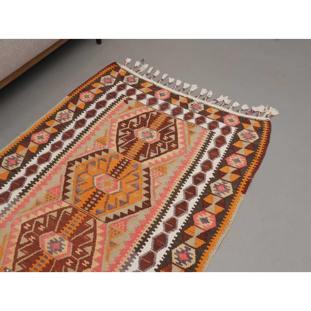 1970s Vintage Handmade Wool Cotton Chocolate Brown Runner Rug For Sale - Image 4 of 11