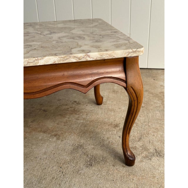 Ivory Vintage French Provincial Carved Maple Coffee Table With Marble Top For Sale - Image 8 of 12