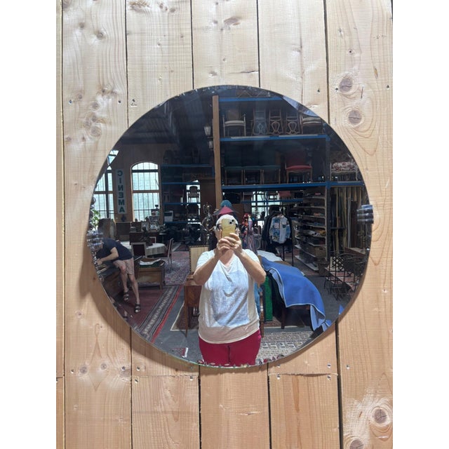Art Deco Round Mirror Beveled Glass and Chrome Clips, 1930s For Sale - Image 6 of 8