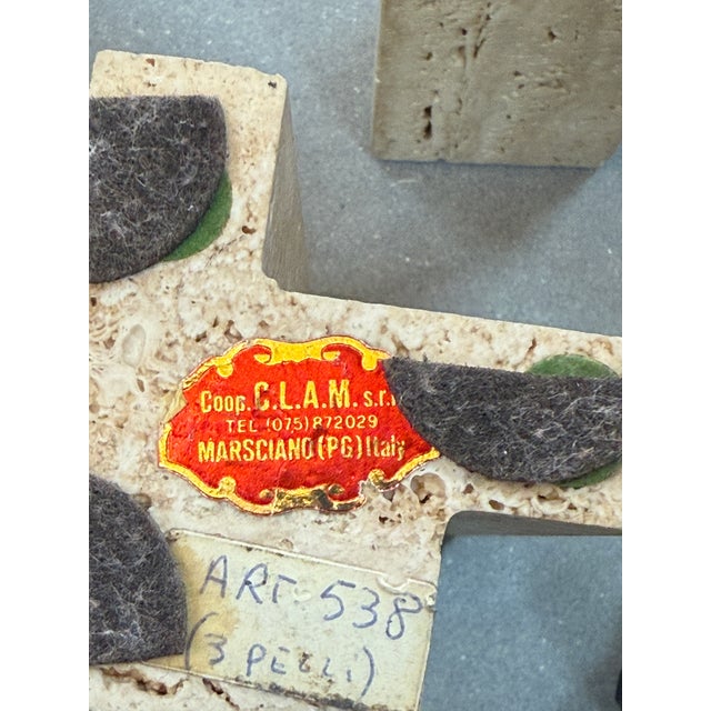 Stone Set of Three Travertine and Chrome Candleholders by c.l.a.m., Italy, 1970s For Sale - Image 7 of 9