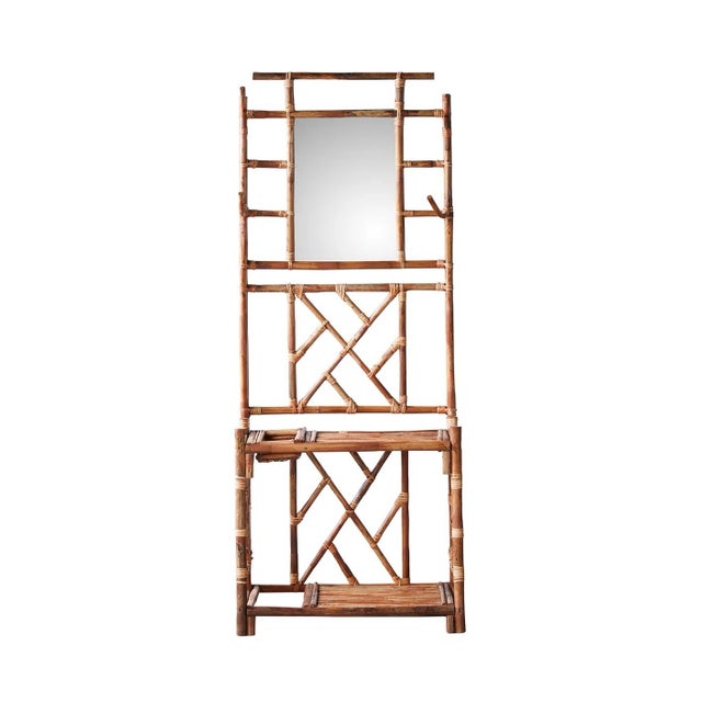 Asian Matthew Izzo Home Country House Bamboo Coat Rack With Mirror For Sale - Image 3 of 6