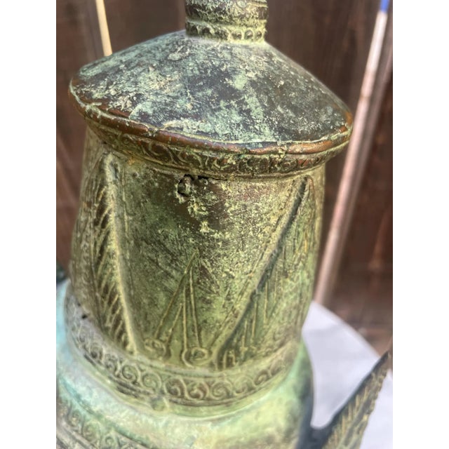 100-Year-Old Antique Thai Buddha Head Cast Metal Sculpture With Verdigris Patina For Sale - Image 4 of 9