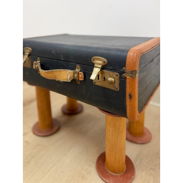 Vintage Leather Walking Suitcase Side Table With Legs Eclectic Accent, Rare For Sale In Tampa - Image 6 of 11