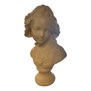 Vintage Grinham Niam Paris French Resin 18" Peasant Girl Bust Statue Sculpture For Sale