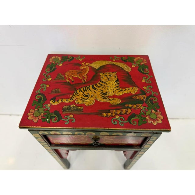 Vintage Hand Painted Tibetan Side Table Great colorful details