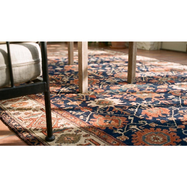 Navy Blue 1880s Blue Navy Harshang Persian Bibikabad Rug 10'7" X 14'9" Handknotted Wool Carpet For Sale - Image 8 of 10