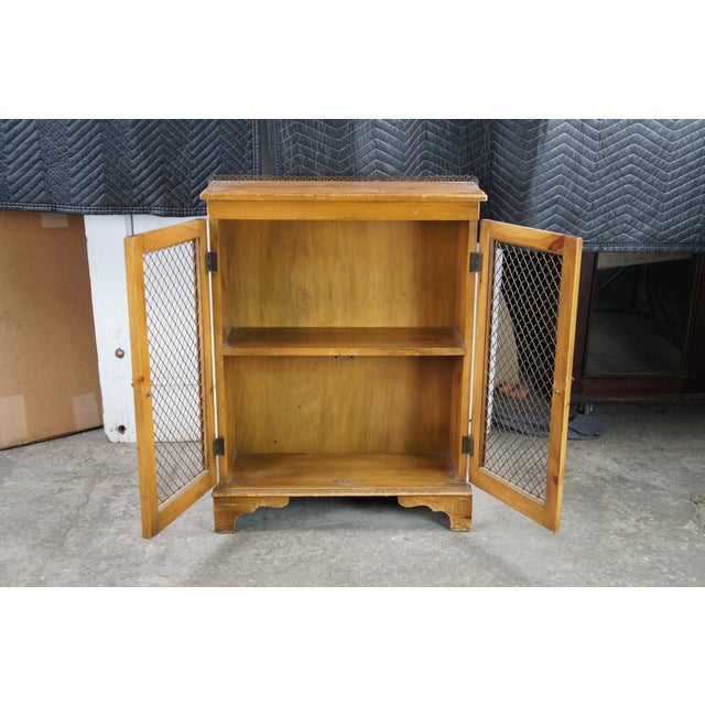 Vintage French Country Farmhouse Pine Chicken Wire Bookcase Curio Cabinet 33" For Sale - Image 6 of 12