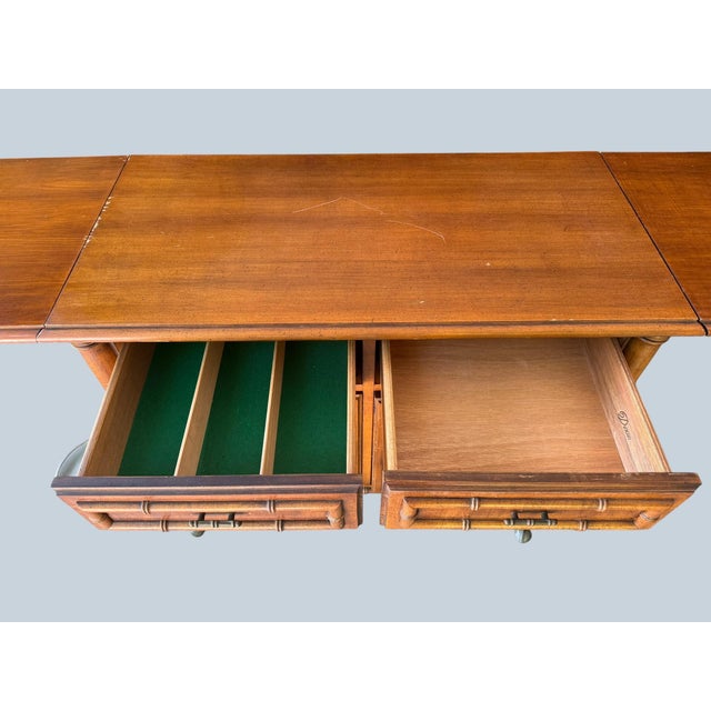 1960s Vintage Mid-Century Dixie "Aloha" Faux Bamboo Drop-Leaf Buffet Server & Bar Cart For Sale - Image 5 of 11