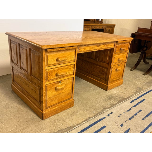 Transitional Noriega Furniture Smith Oak Executive Desk, Vintage For Sale - Image 3 of 12