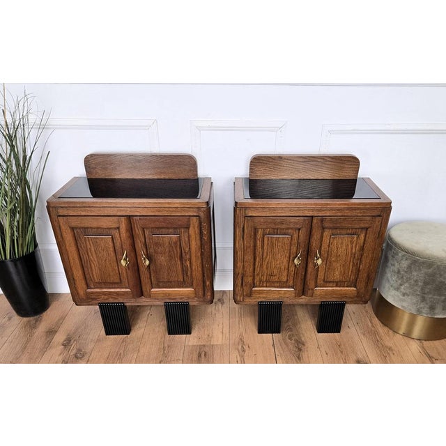 Metal Italian Art Deco Nightstands in Burl Walnut, 1940s, Set of 2 For Sale - Image 7 of 11