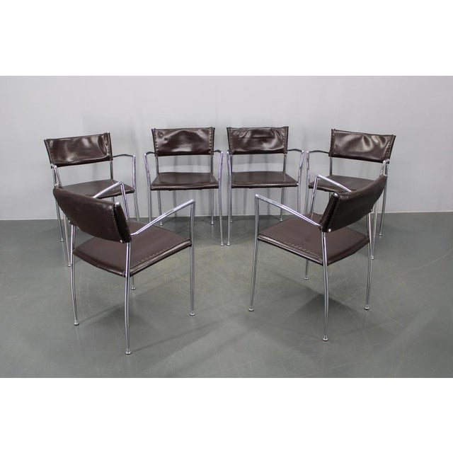 Mid-Century Modern Armchairs in Leather & Chrome from Arper, 1980s, Set of 6 For Sale - Image 3 of 18