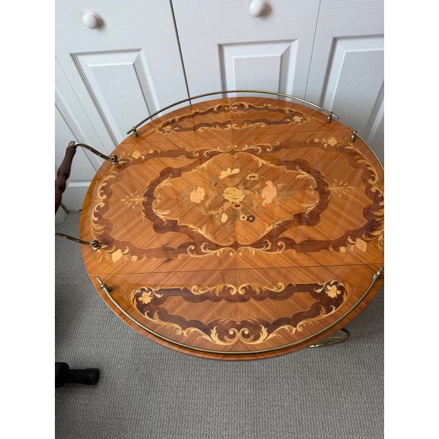 1960s 1960s Vintage Bar Cart Inlaid Marquetry Hollywood Regency Italian Tea Italy Folding Leaf For Sale - Image 5 of 15