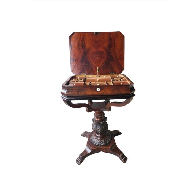 19th C. George IV Partial Ebonized Bookmatched and Carved Mahogany Sewing Stand For Sale In Washington DC - Image 6 of 11