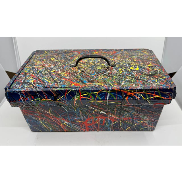 Late 20th Century Late 20th Century Pollock Inspired Drip painted Folk Art Box with Lid For Sale - Image 5 of 12
