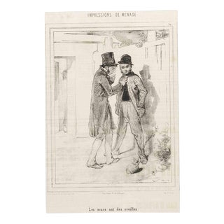 Paul Gavarni, The Walls Have Ears, Mid-19th Century, Lithograph For Sale