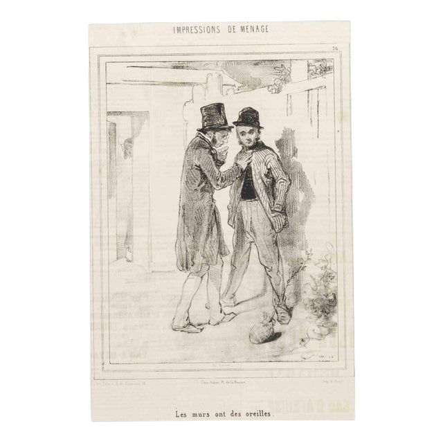 Paul Gavarni, The Walls Have Ears, Mid-19th Century, Lithograph For Sale