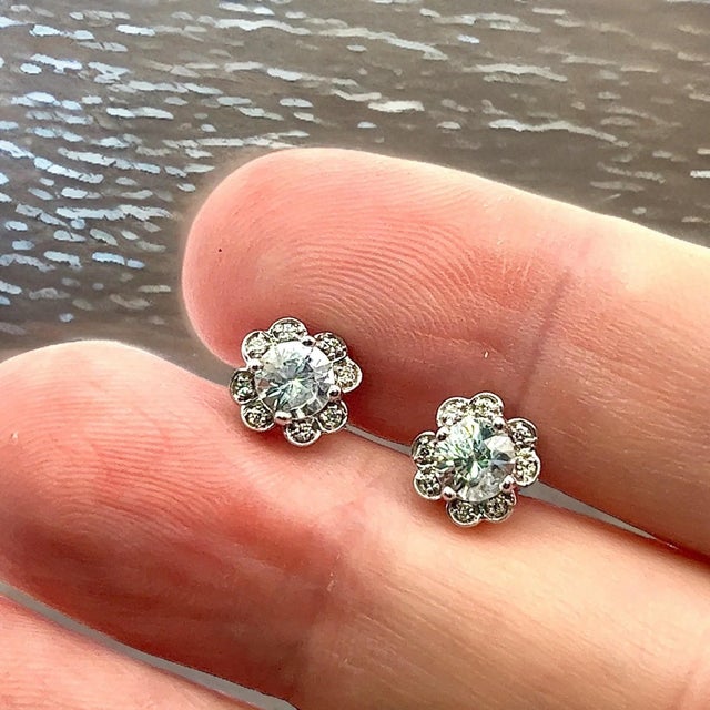 Natural Sapphire Diamond Stud Earrings 14k White Gold 1.62 TCW Certified For Sale - Image 10 of 18
