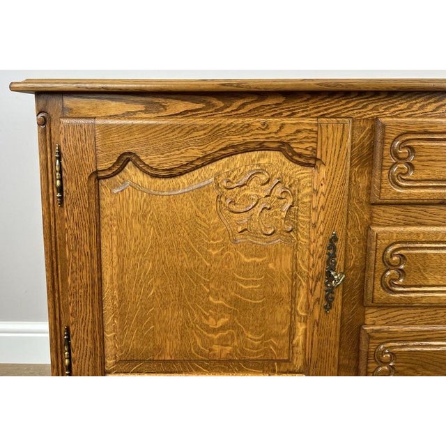 Vintage Louis XIV French Oak Sideboard with Carved Cupboard For Sale - Image 5 of 15
