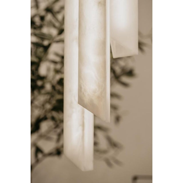 Set of 6 triangular tube pendant lamps by united alabaster dimensions: 6x ⌀ 90 x h 70 cm materials: alabaster, copper...