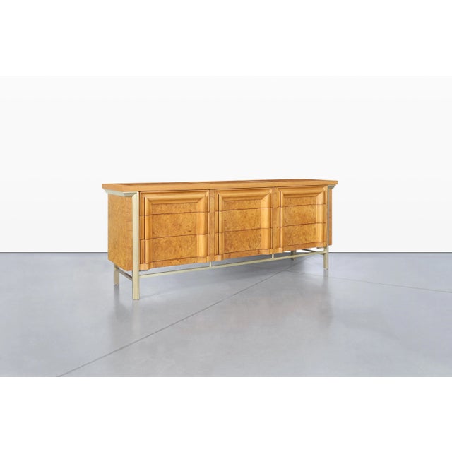 Introducing a stunning vintage burl wood dresser from J.L. Metz Furniture, crafted in the United States during the iconic...