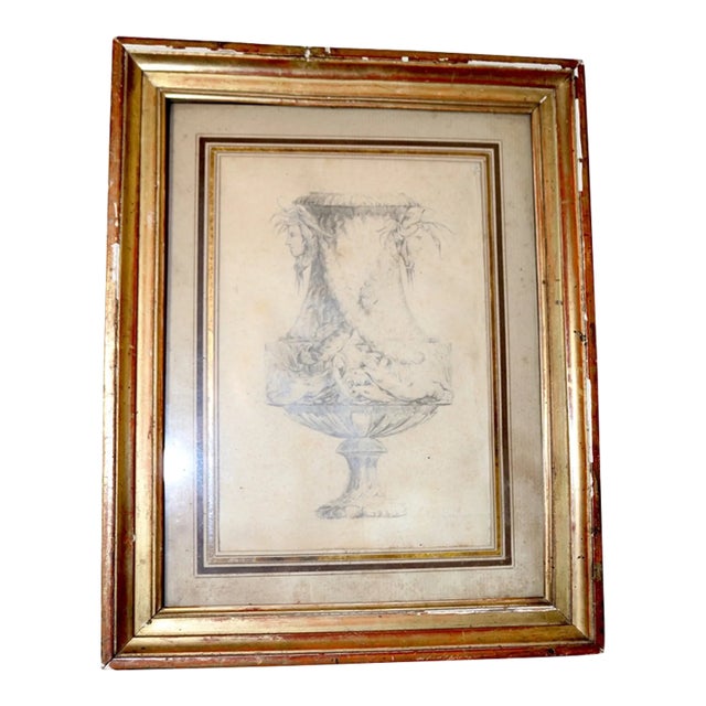 Antique Original 18th Century Figural Garniture Ornamental Urn Planter Drawing For Sale