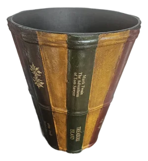Tall Leather Faux Book Faced Waste Basket