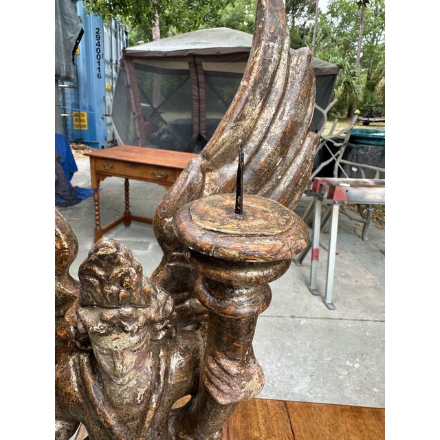 Baroque Pair of 18th Century Italian Carved and Polychrome Angel Candlesticks For Sale - Image 3 of 18