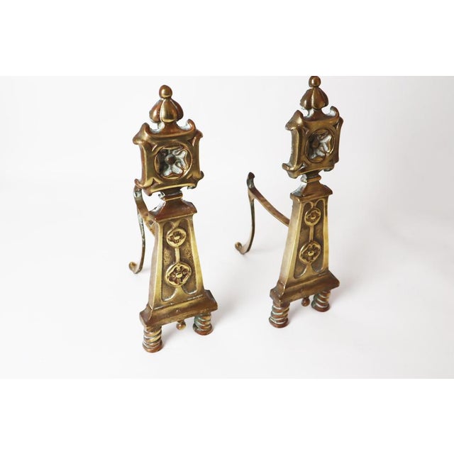 Brass Andirons with the Knights Templar Flower, 1850s, Set of 2 For Sale - Image 10 of 15