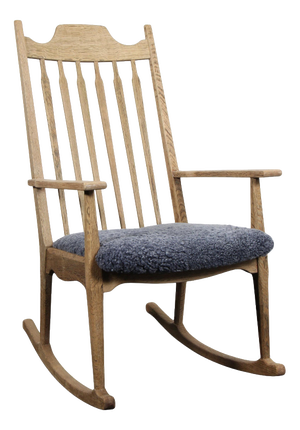 Vintage Scandinavian Oak and Leather Rocking Chair by Henning Kjærnulf, 1970s