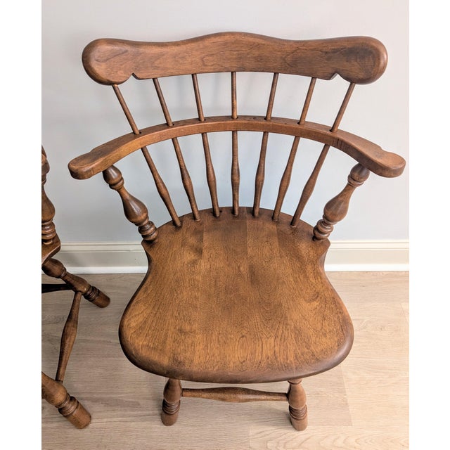 Ethan Allen Vintage Ethan Allen Rock Maple Dining Chair Comb-Back Swivel - A Pair For Sale - Image 4 of 11