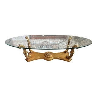 1950s Attributed to Weiman Heritage Wood Gold Leaf & Beveled Glass Coffee Table For Sale