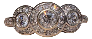 The Coast Road: Three Stone Halo Ring set with Natural Diamonds