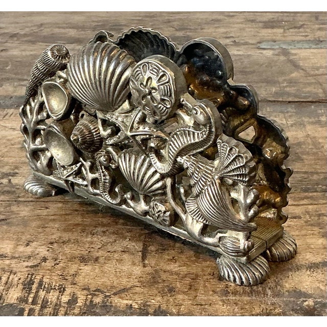 Vintage Coastal Cast Metal Undersea Napkin Holder For Sale - Image 12 of 12