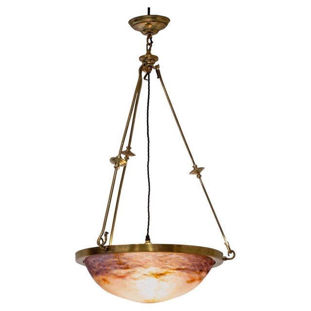 Metal Art Deco Lunéville Pat De Verre Ceiling Light by Muller Frères, 1925 For Sale - Image 7 of 17