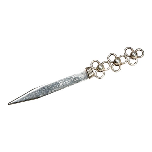 Handmade Vintage Sterling Silver 925 Luxury Desk Letter Opener Sculptural Openwork Floral Handle For Sale