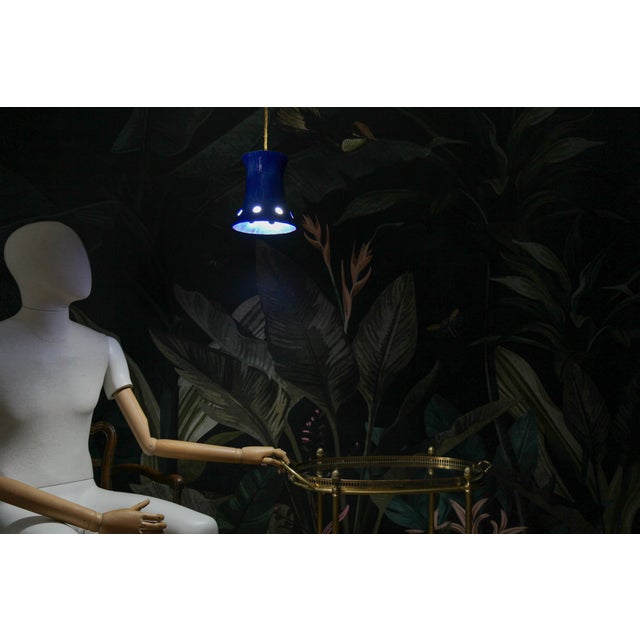 1960s Mid-Century Modern Blue Enameled Iron Pendant Light, 1960s For Sale - Image 5 of 18
